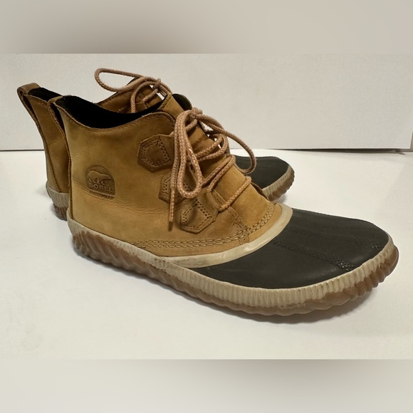 Sorel Shoes - Sorel Women’s Out N About Rubber Leather Duck Boots Shoes Size 9.5 Tan/Black